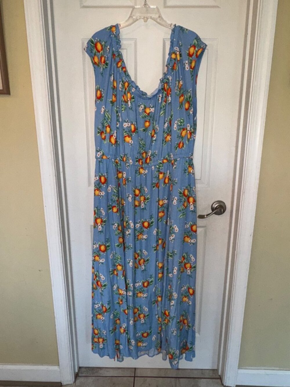 Torrid Maxi Length Floral Orange Grooves Blue Scoop Neck Dress 4X New Woven - Picture 3 of 6